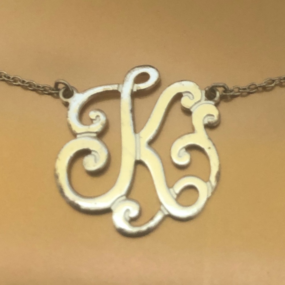 925 Silver K Initial Monogram Calligraphy Necklace - image 2